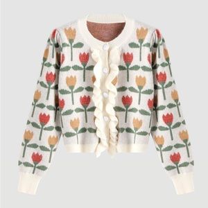 CIDER Floral pattern ruffle up cardigan